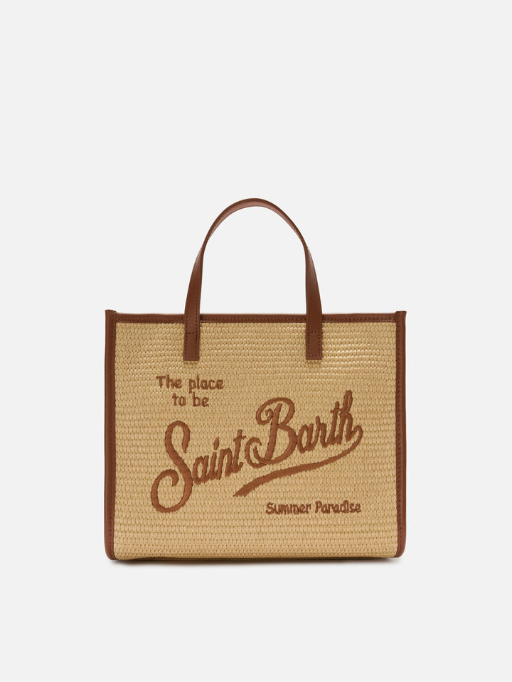 Vivian medium straw effect bag with brown embroidered logo