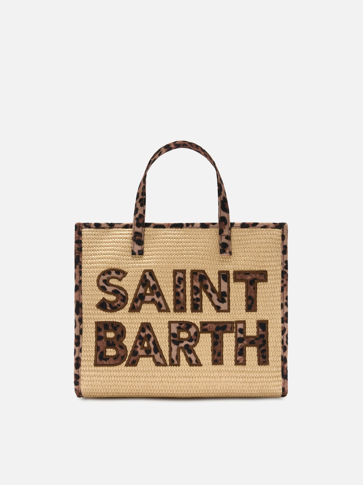 Vivian medium raffia effect bag with leopard logo patches
