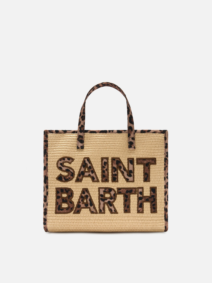 Borsa Vivian medium effetto paglia con patch logo leopardate