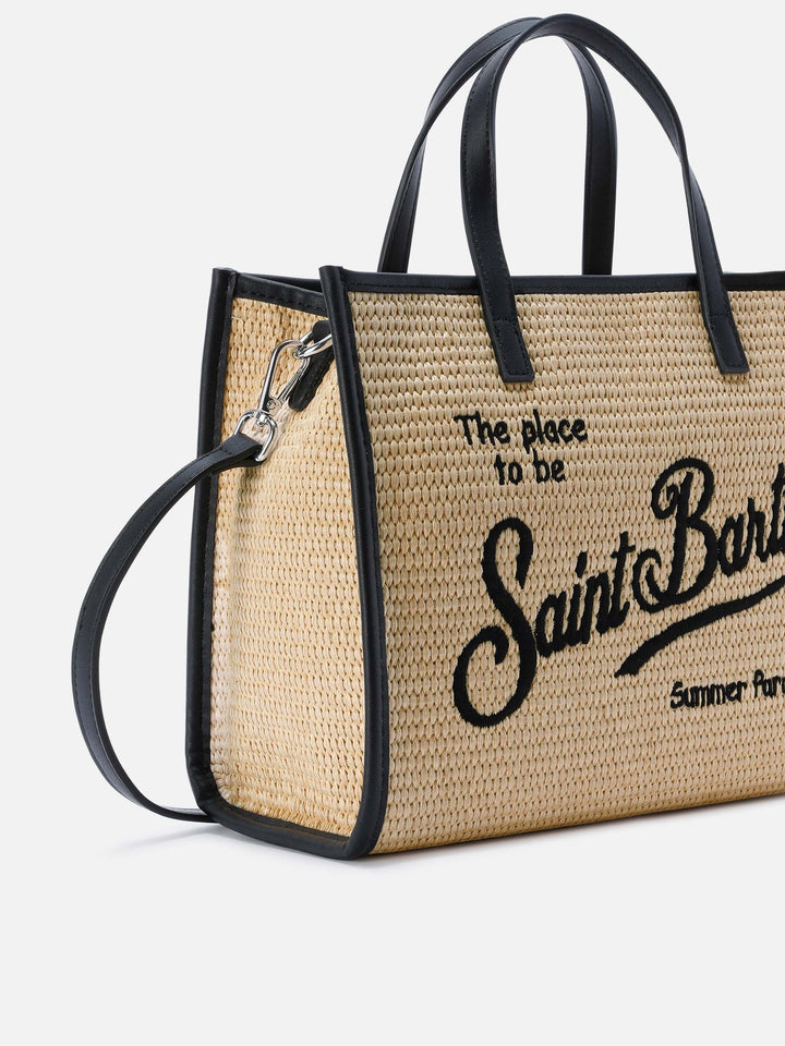 Vivian medium straw effect bag with black embroidered logo