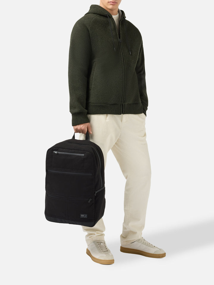 Wallin Felt Backpack in wool blend black with leather details