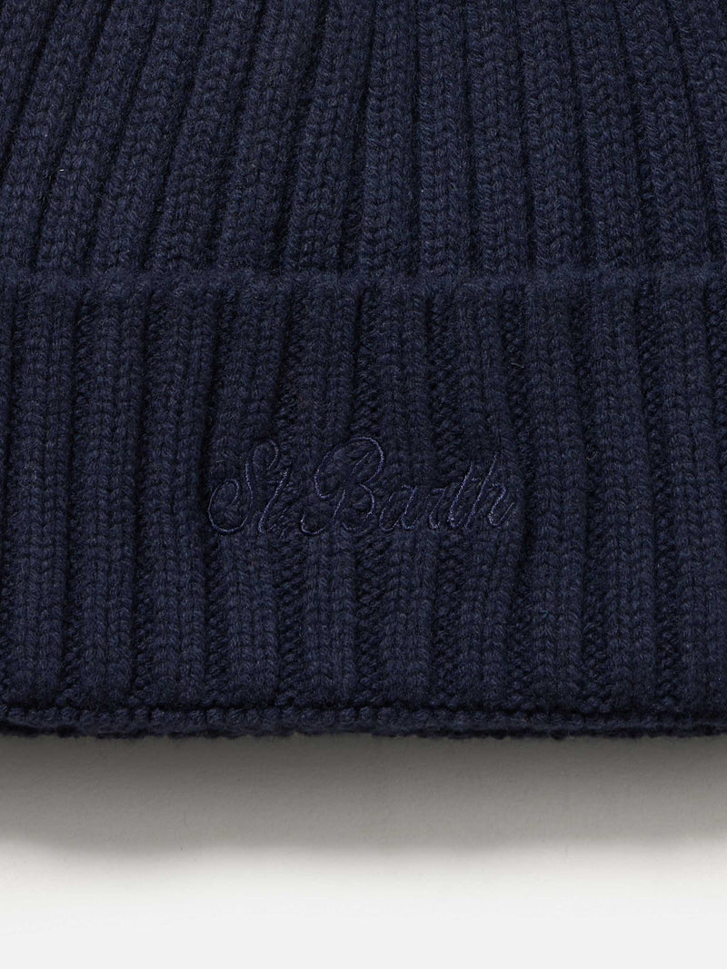 Cappello da uomo in cashmere a coste blu navy Wengen