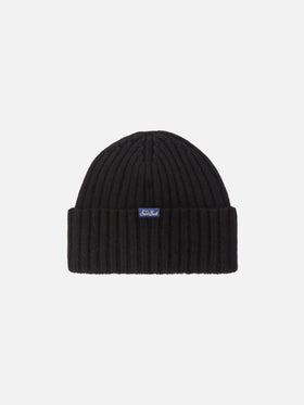 Berretto Wengen in misto cashmere nero con ricamo Yuppies 