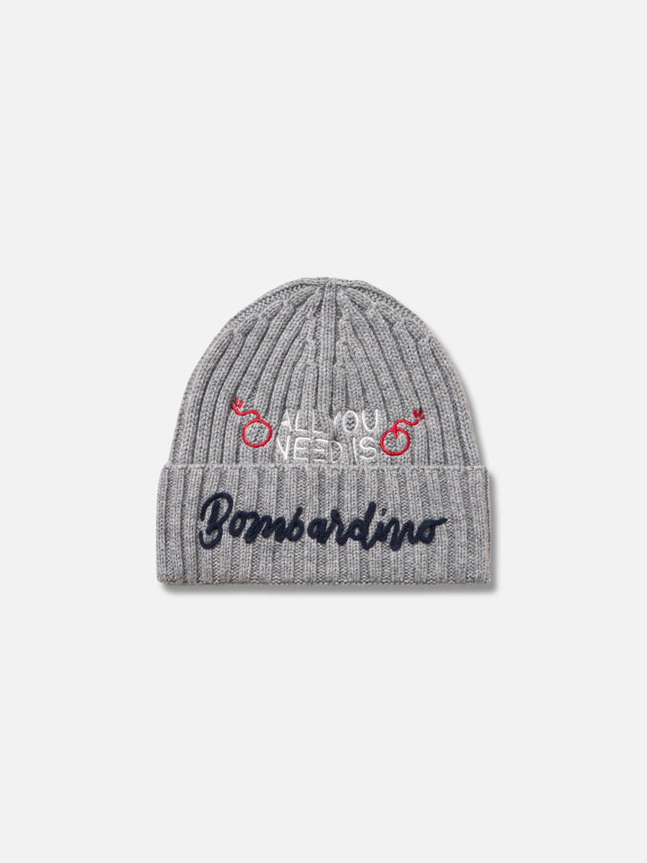 Man mélange grey hat Wengen with All you need Bombardino embroidery | INSULTI LUMINOSI SPECIAL EDITION