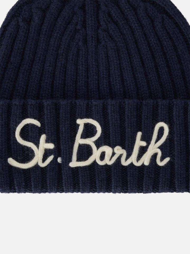 Marineblaue blue Wengen-Beanie mit St. Barth-Stickerei 