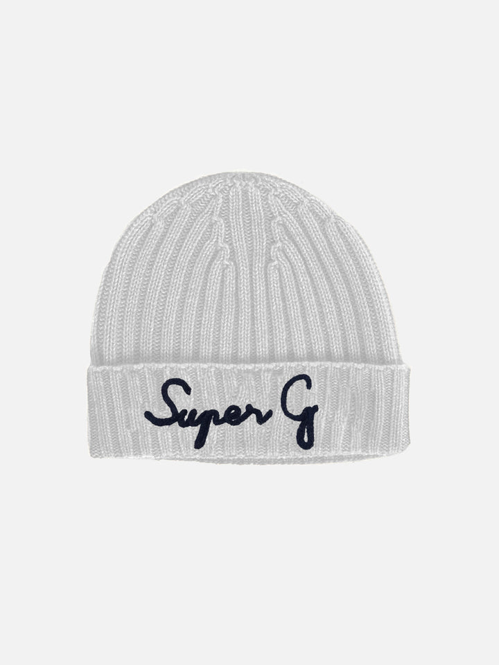 Light grey ribbed hat Wengen with Super G embroidery