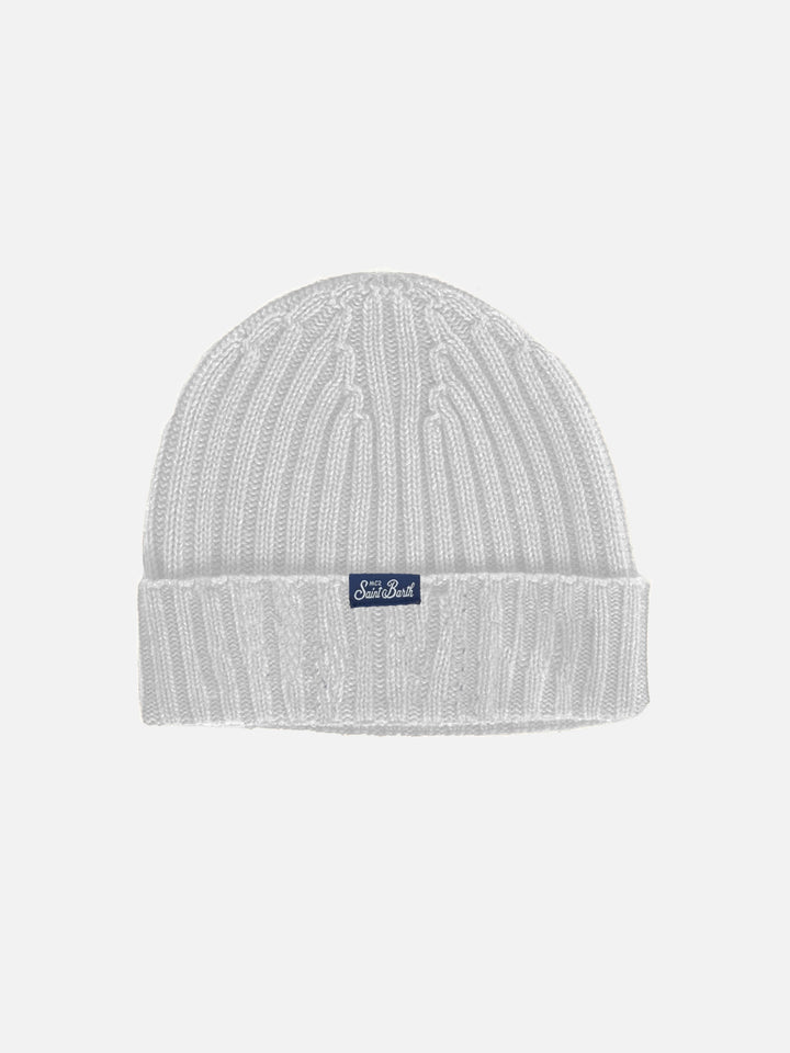 Light grey ribbed hat Wengen with Super G embroidery