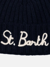 Boy blue hat Wengen with pompon and St. Barth embroidery