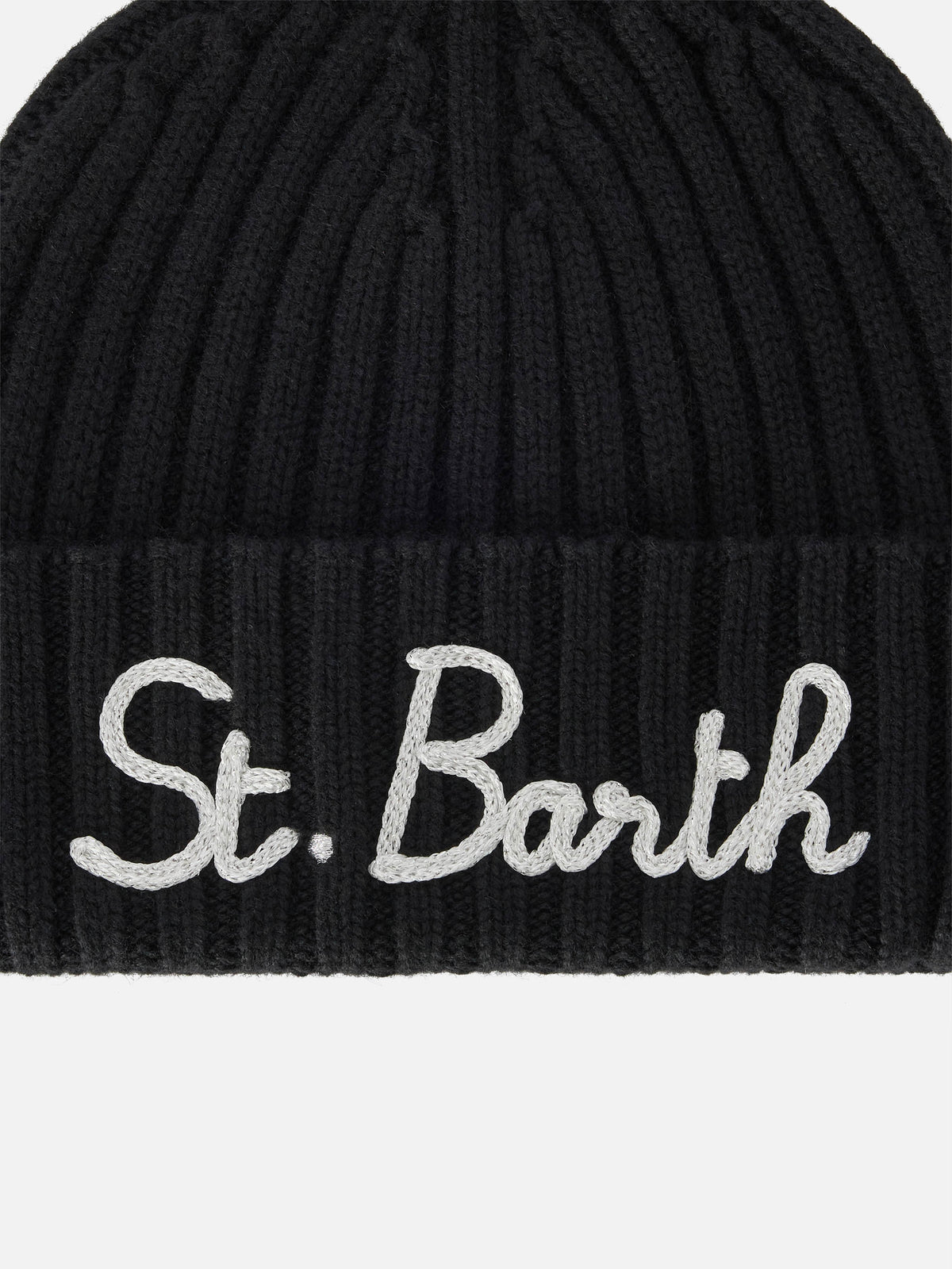 Schwarze Wengen-Mütze mit St. Barth-Stickerei 