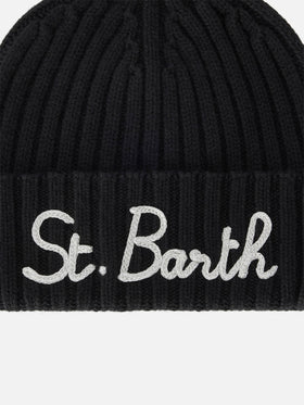 Schwarze Wengen-Mütze mit St. Barth-Stickerei 