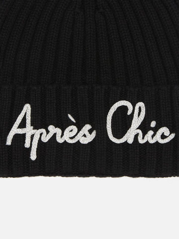 Wengen beanie in cashmere blend in black with lurex Après Chic embroidery