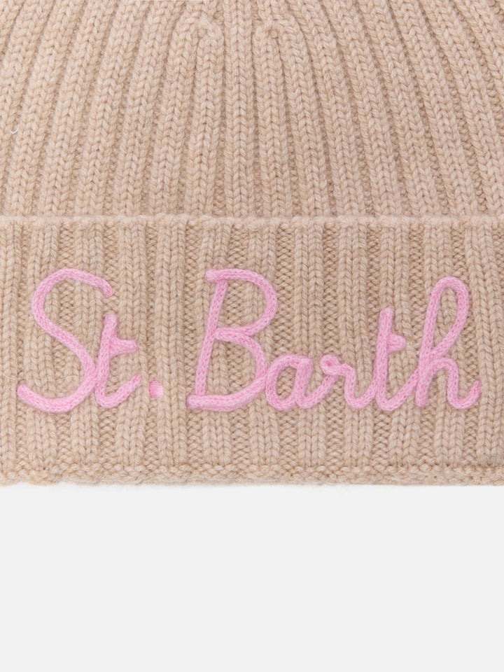 Cashmere blended benie Wengen in beige with St. Barth embroidery