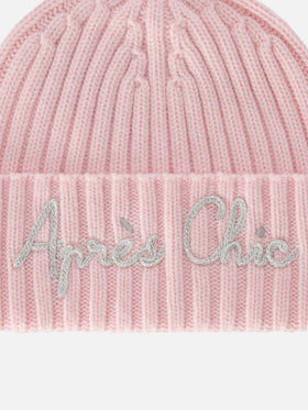 Pink Wengen beanie with Après Chic embroidery