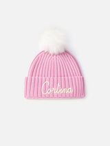 Woman pink ribbed hat Wengen with Cortina embroidery