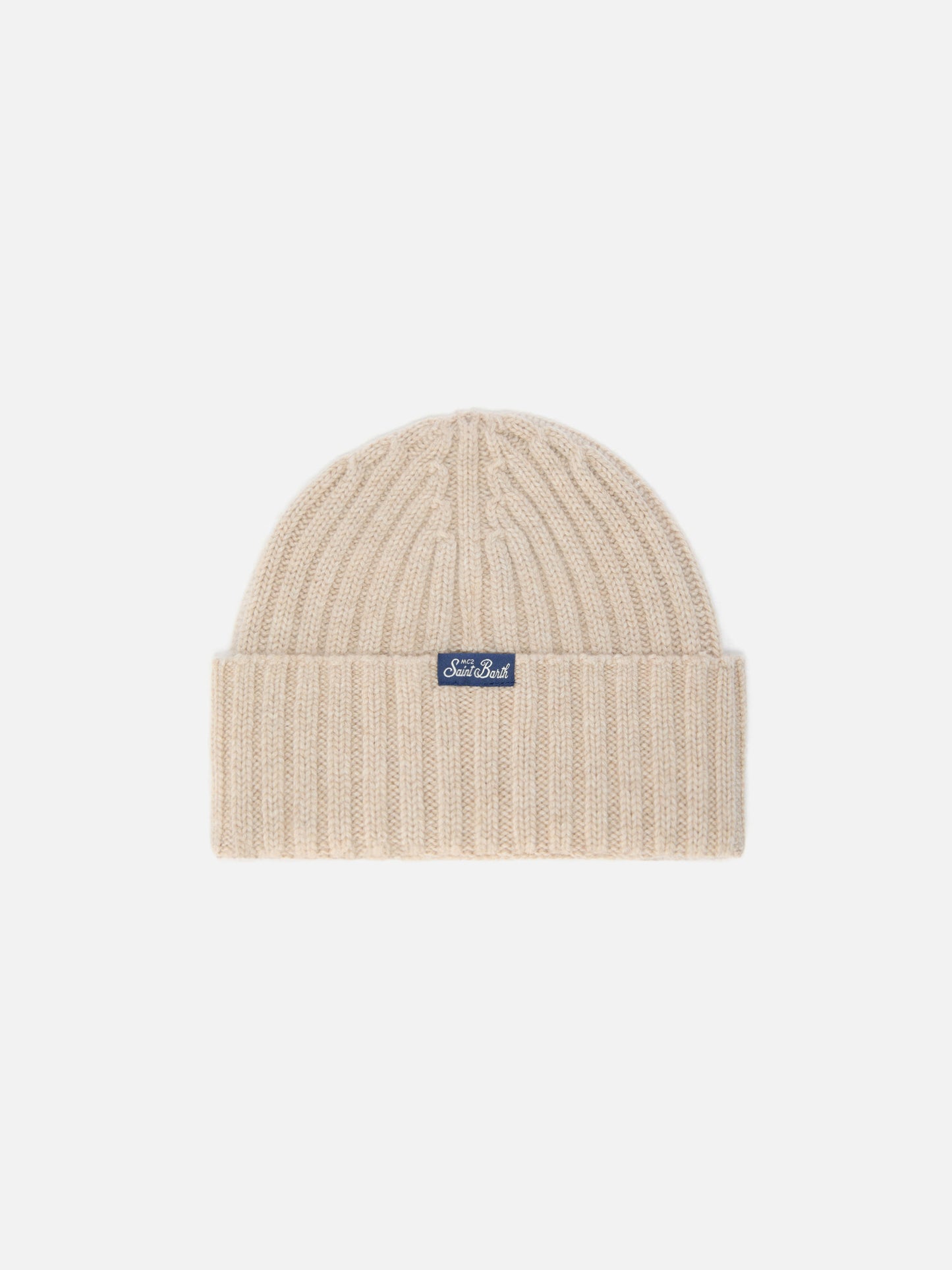 Wengen beanie in cashmere blend in beige with Monella embroidery