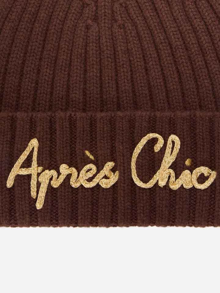 Brown Wengen beanie with Après Chic embroidery