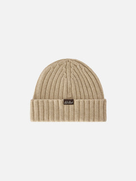 Beige Wengen beanie with Fabulous embroidery