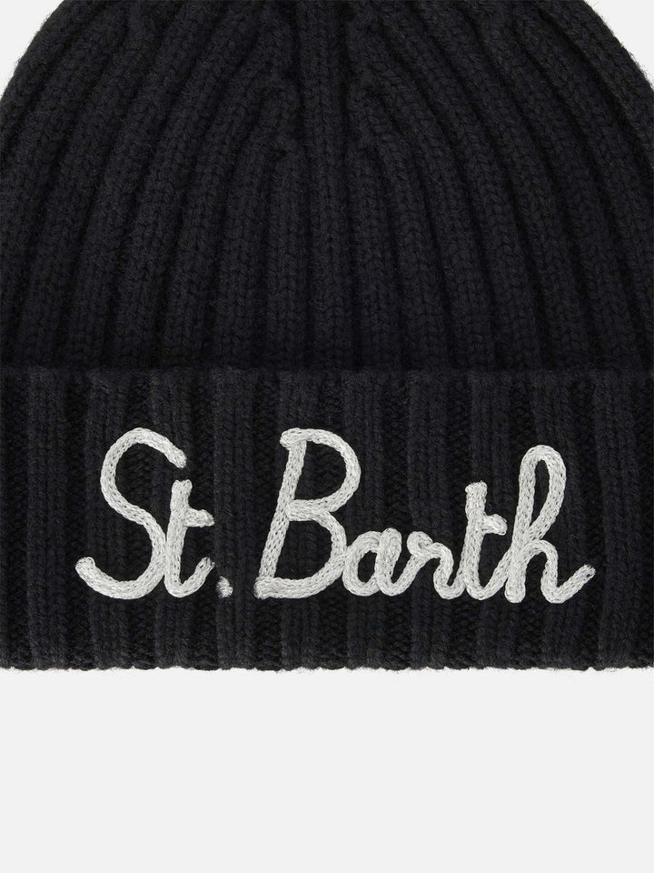 Gorro beanie Wengen negro con bordado del logo 