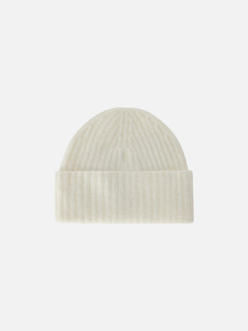 Gorro beanie Wengen color off white en mezcla de alpaca con bordado del logo 