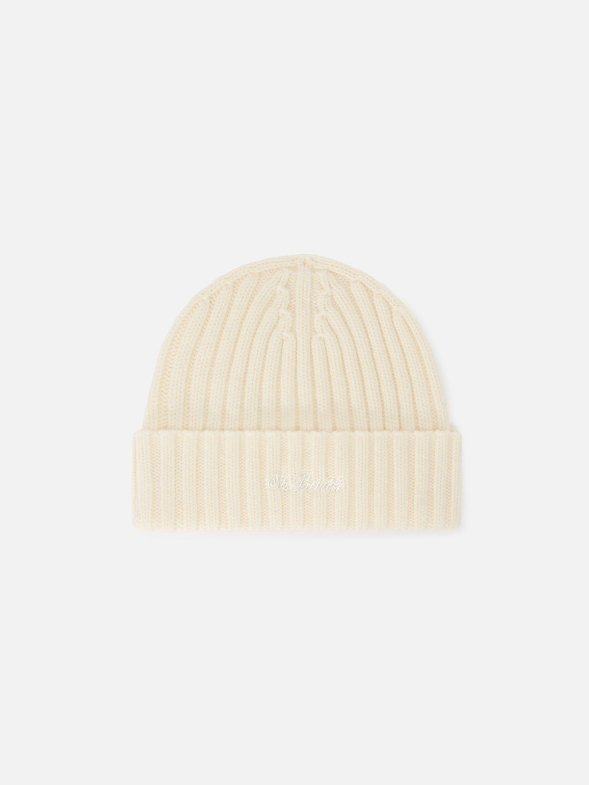 Berretto Wengen off white in lana con ricamo logo