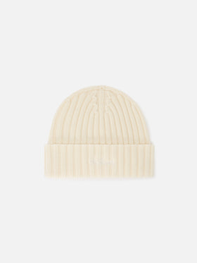 Berretto Wengen off white in lana con ricamo logo