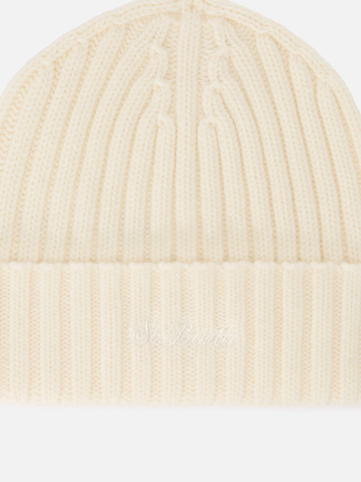 Berretto Wengen off white in lana con ricamo logo