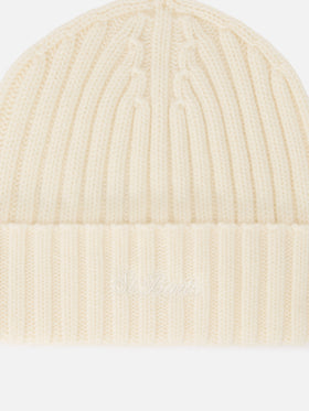 Berretto Wengen off white in lana con ricamo logo