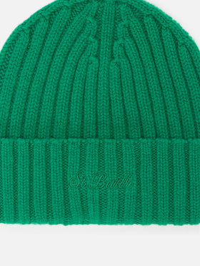 Bonnet Wengen vert en laine avec logo brodé 