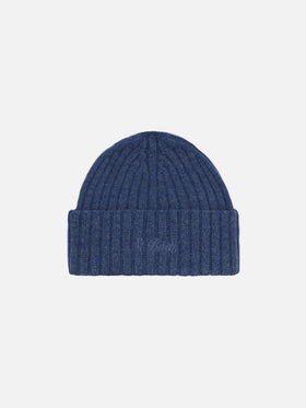Wengen beanie in denim blue with St. Barth embroidery on the turn-up