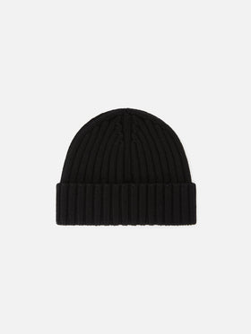 Schwarze Wengen Beanie aus Wolle mit gesticktem Logo 