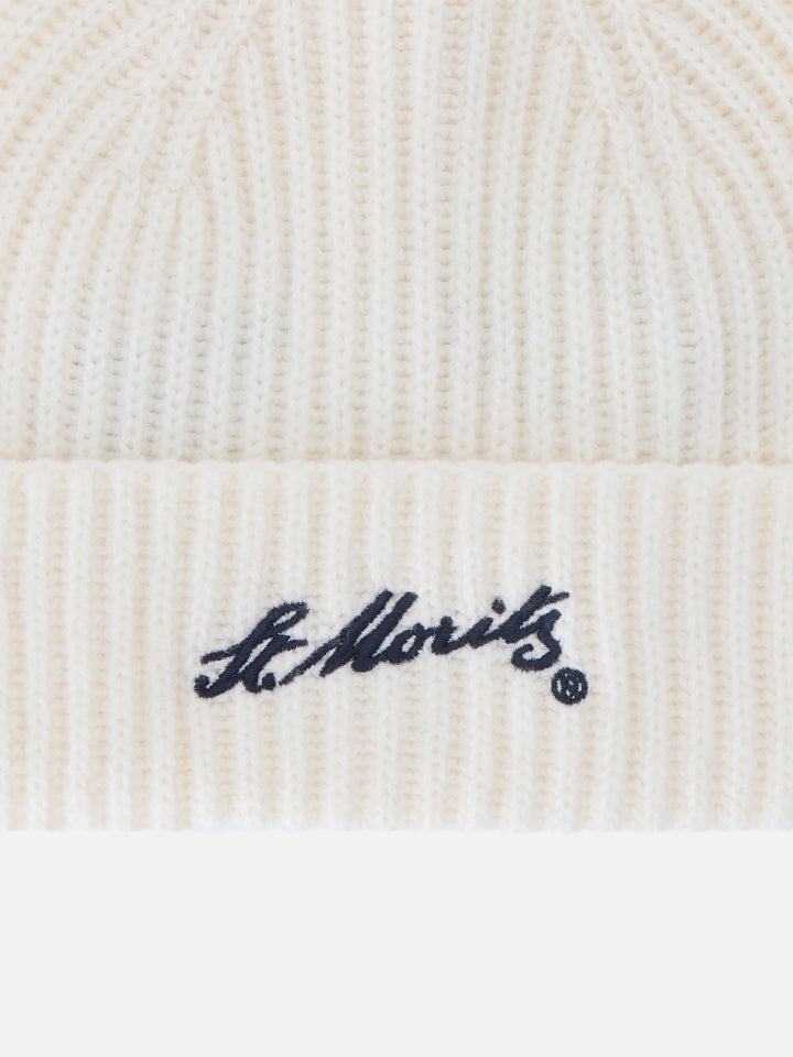 Gorro beanie Wengen de cachemira off white con bordado St. Moritz | Special edition 