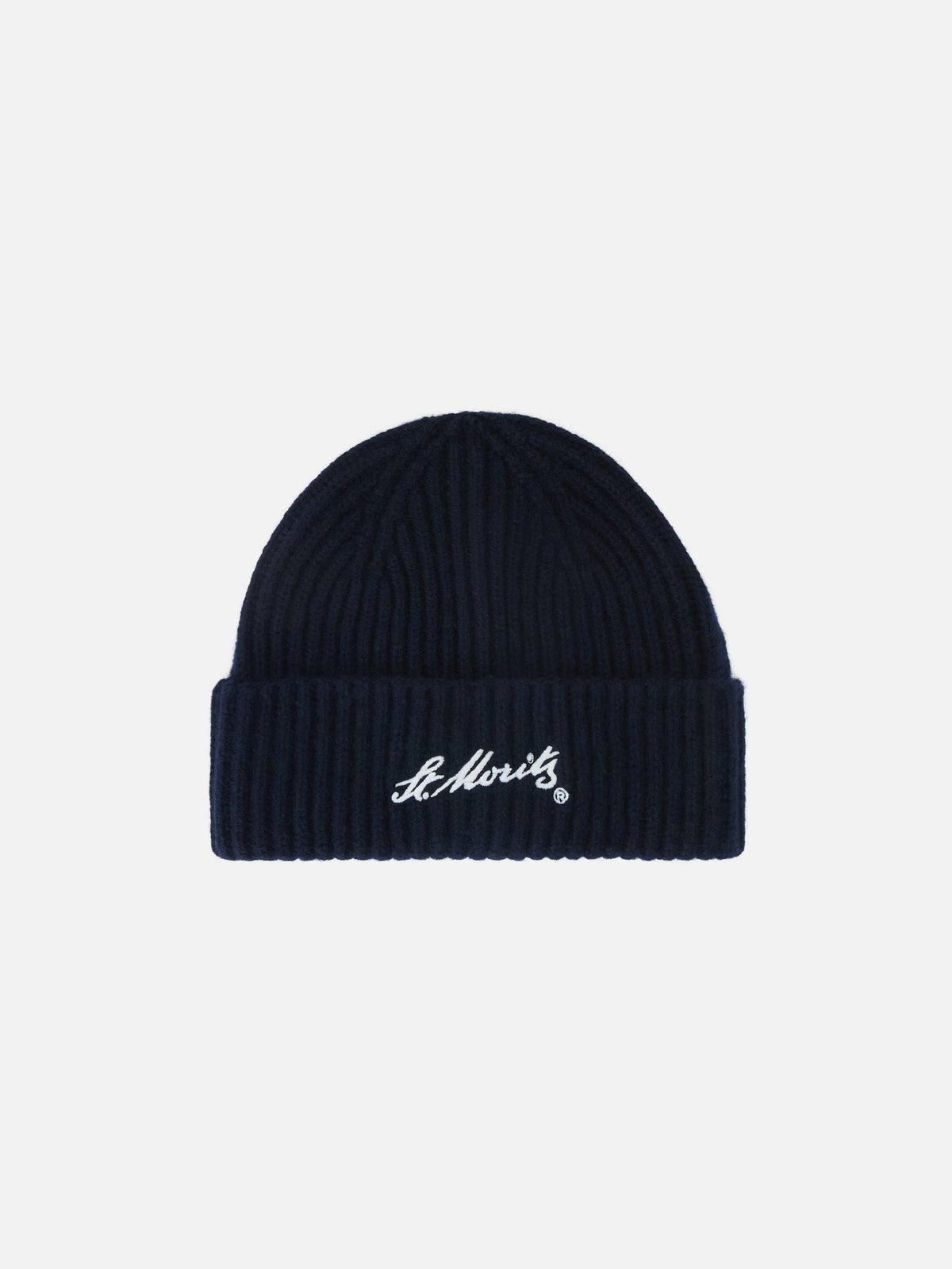 Navy blue Wengen cashmere beanie with St. Moritz embroidery | Special edition