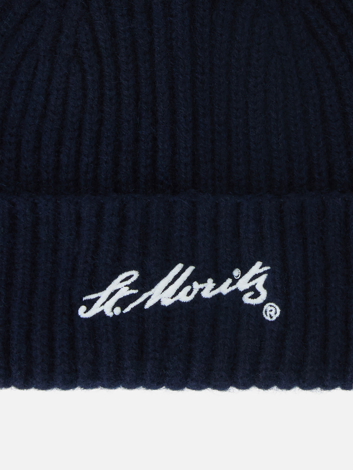 Navy blue Wengen cashmere beanie with St. Moritz embroidery | Special edition