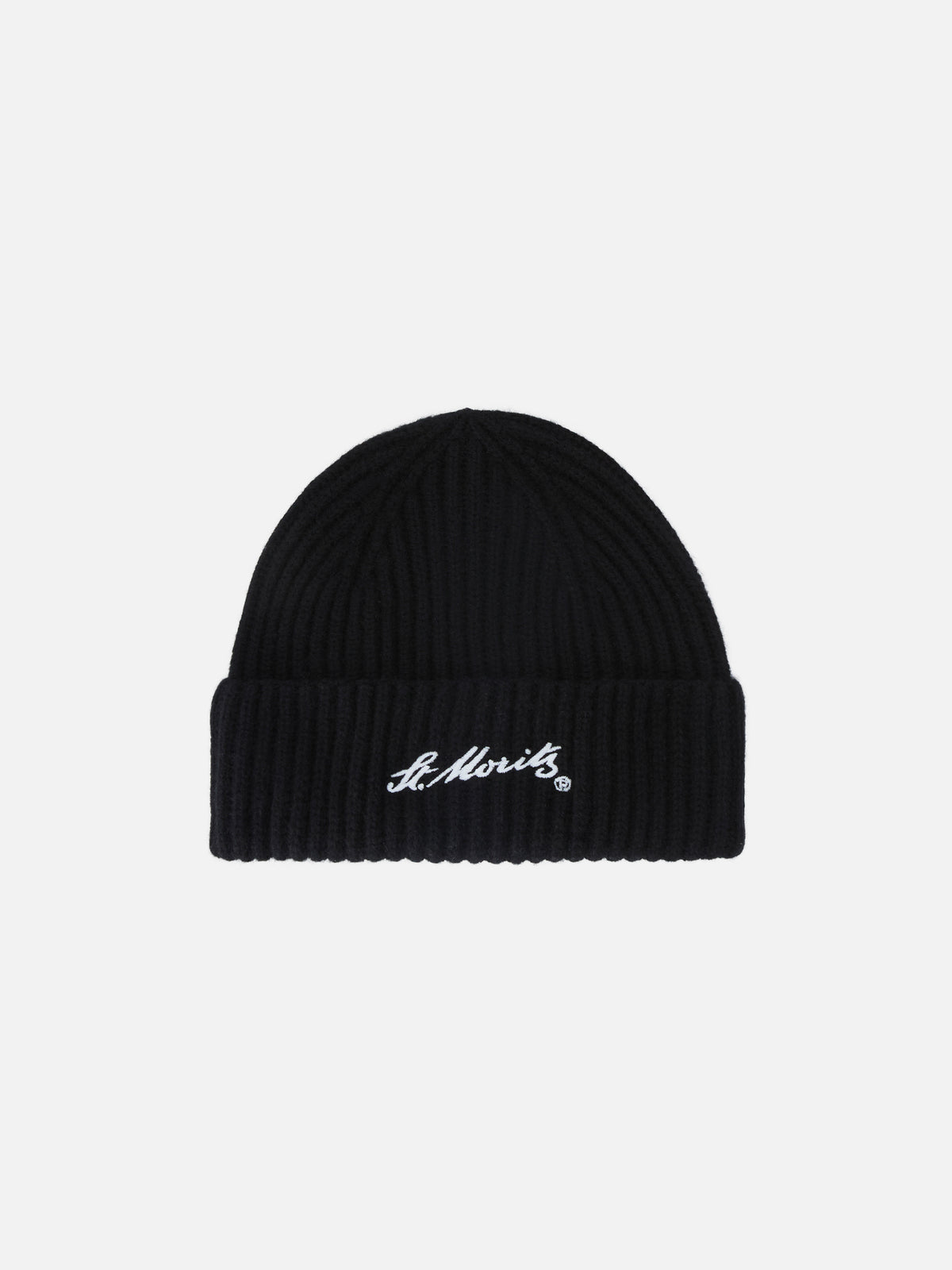 Bonnet en cachemire Wengen noir avec broderie St. Moritz | Special edition 