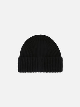 Bonnet en cachemire Wengen noir avec broderie St. Moritz | Special edition 