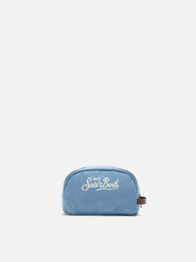 Beauty Bag Westwood in lino blu con logo ricamato