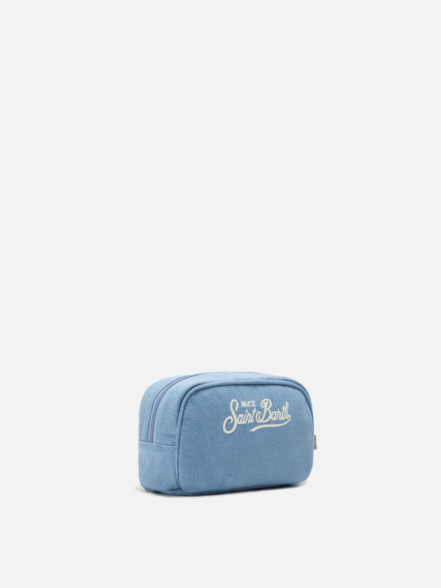 Beauty Bag Westwood in lino blu con logo ricamato