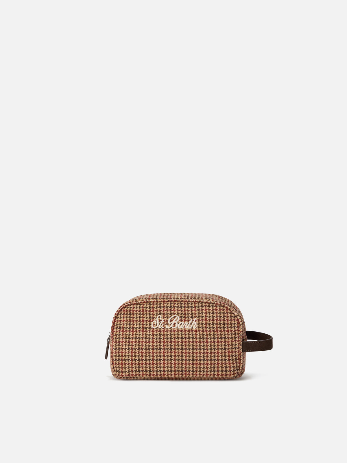 Beige Westwood Beauty Case aus Wollmischung mit Hahnentrittmuster 