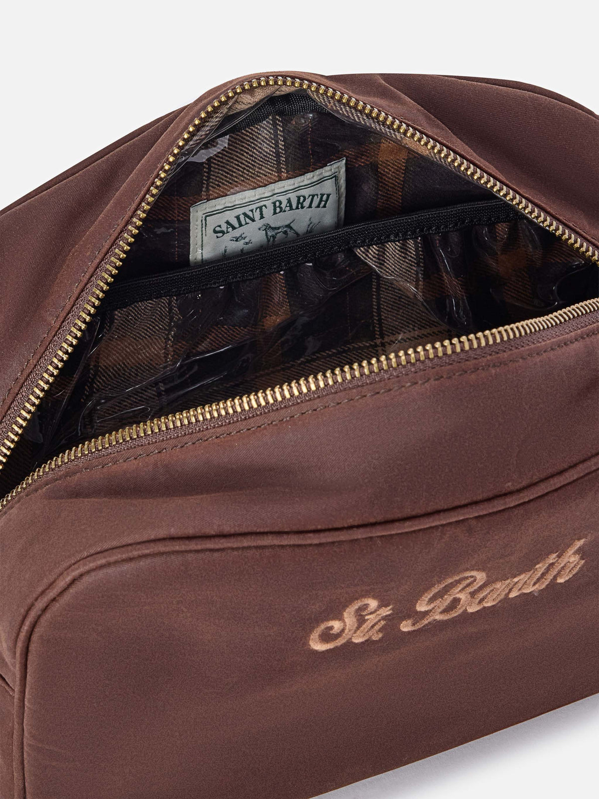 Trousse de beauté Westwood marron ciré avec logo brodé 