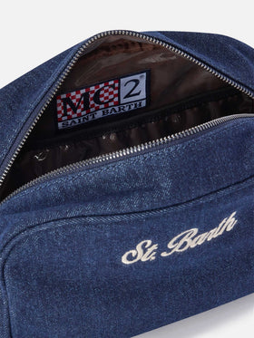 Blue Westwood denim beauty case with logo embroidery