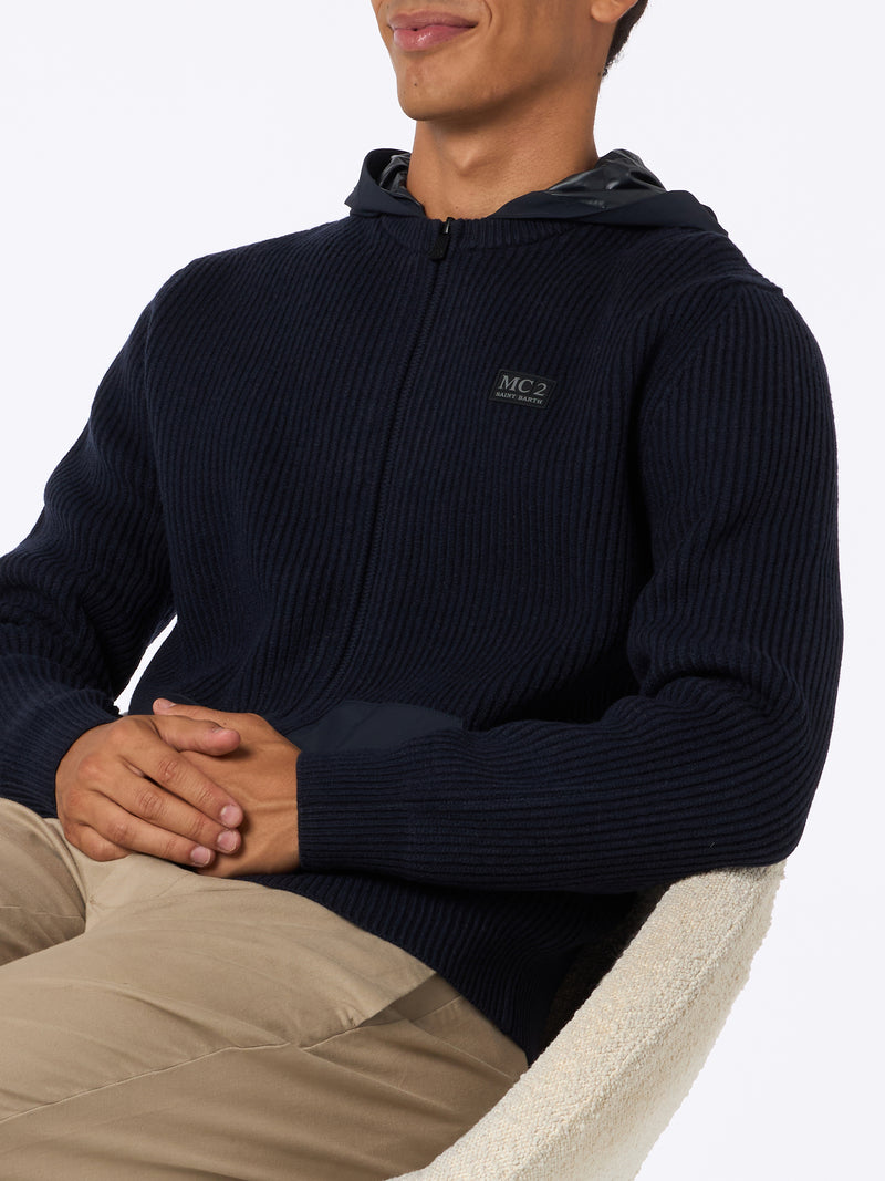 Man full zip sweater Wiberg with technic fabric hoodie and pockets