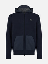 Man full zip sweater Wiberg with technic fabric hoodie and pockets