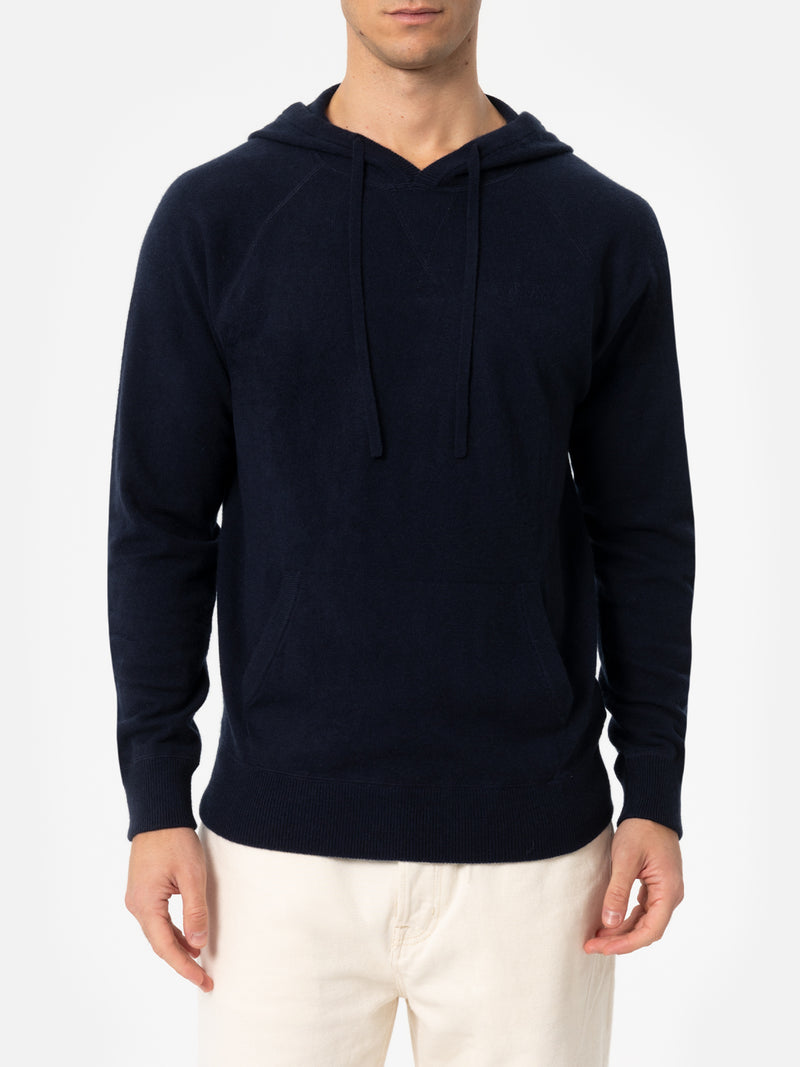 Maglione con cappuccio in misto cashmere blu navy da uomo Willbur