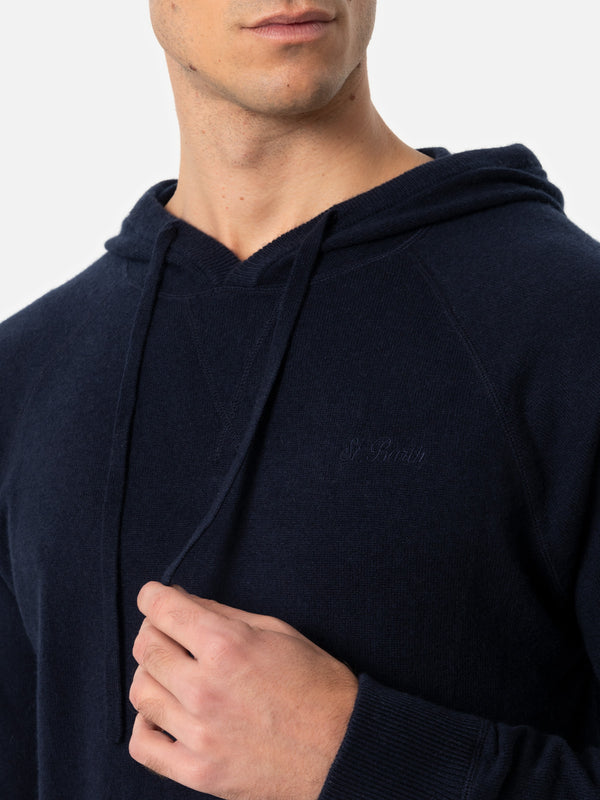 Maglione con cappuccio in misto cashmere blu navy da uomo Willbur