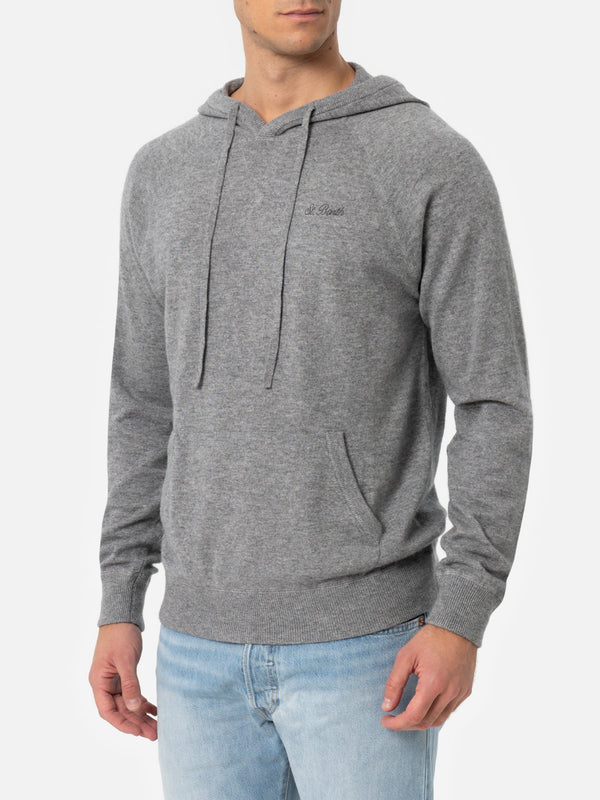 Man mélange grey cashmere blend hooded sweater Willbur