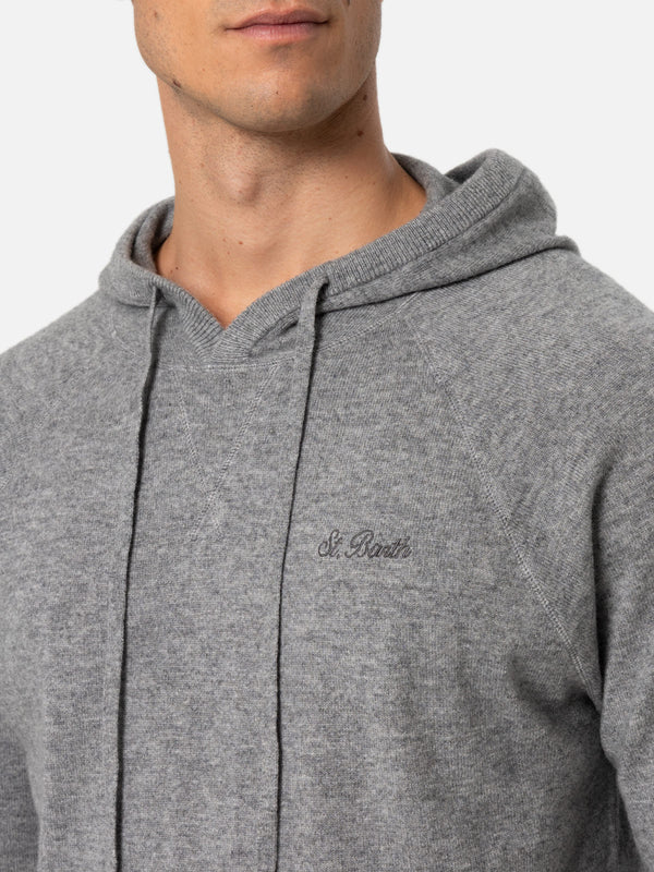 Man mélange grey cashmere blend hooded sweater Willbur