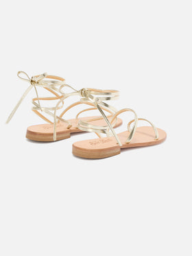 Tongs Essentials en cuir véritable laminé doré 