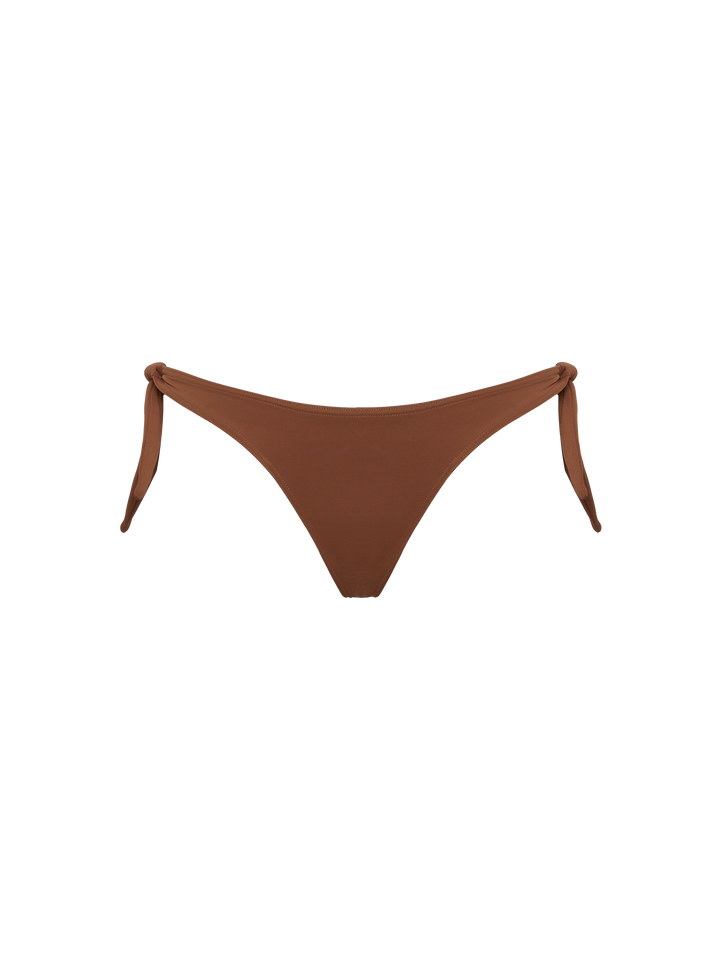 Celestine Yali brown bikini with one-shoulder bralette top and classic briefs