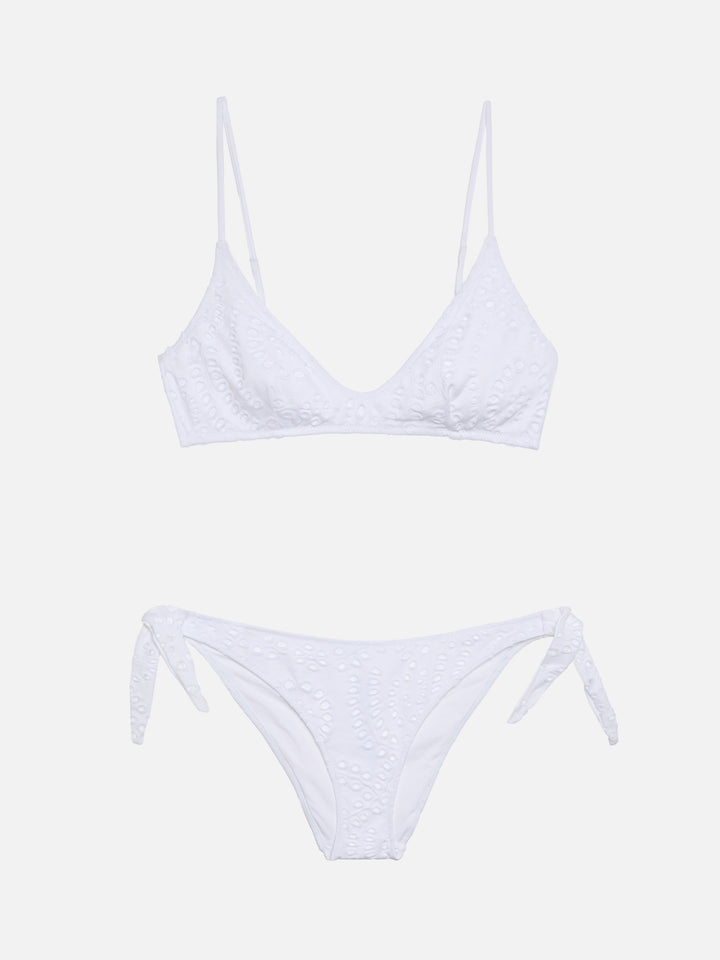 Bralette scollata in Sangallo bianco Paloma - Yali slip mare classico in pizzo Sangallo nero