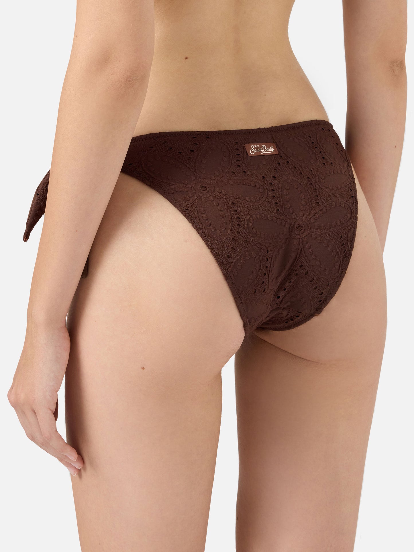 Yali brown Sangallo lace classic swim briefs - Leda Sangallo lace triangle bralette top